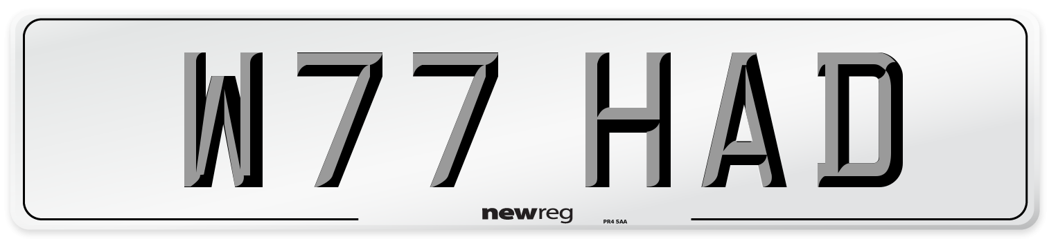 W77 HAD Number Plate from New Reg